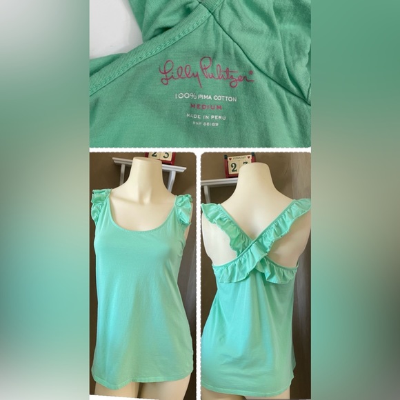 LILLY PULITZER SCULLY tank top Ruffle Green women’s size M 100% prima cotton - Picture 1 of 10